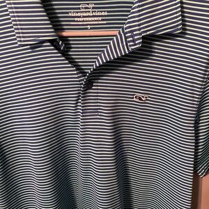 Vineyard Vines Men's Navy and White Striped Polo
